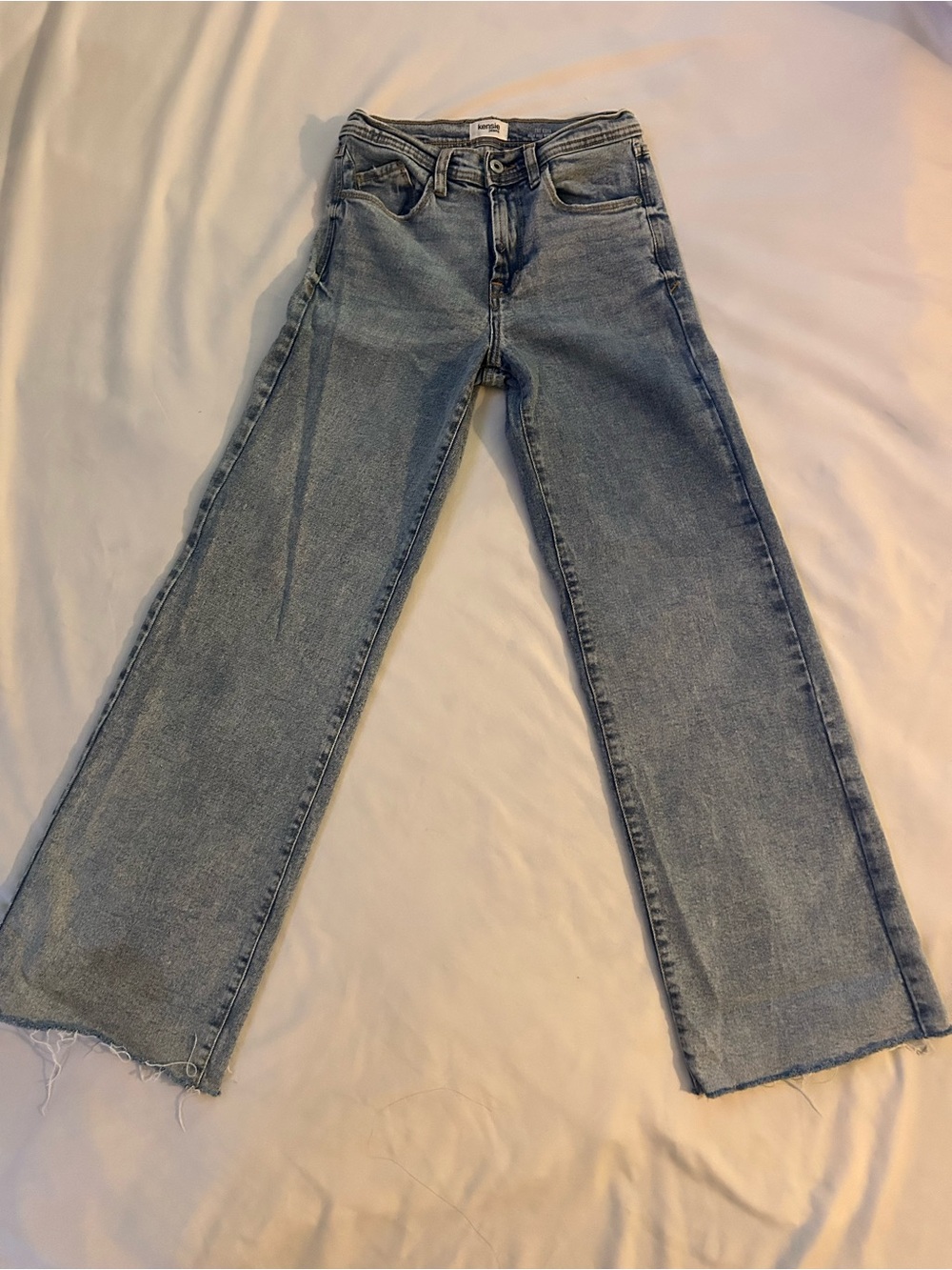 Kensie Washed Blue Wide-Leg Flare Jeans